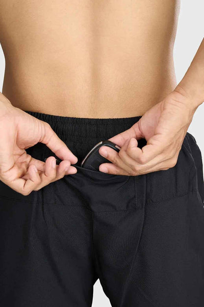 Black Pulse 4-inch running shorts by Fuaark Nz, lightweight athletic shorts for running and active wear.
