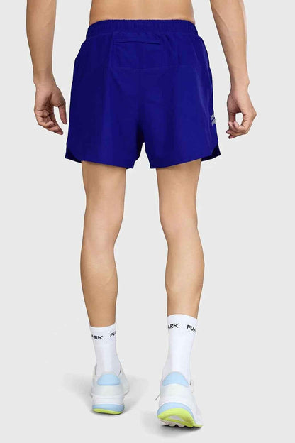 Blue Pulse 4-inch running shorts by Fuaark NZ, lightweight athletic shorts with a comfortable fit for running and active wear.