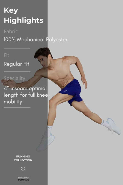 Blue Pulse 4-inch running shorts by Fuaark NZ, lightweight athletic shorts with a comfortable fit for running.