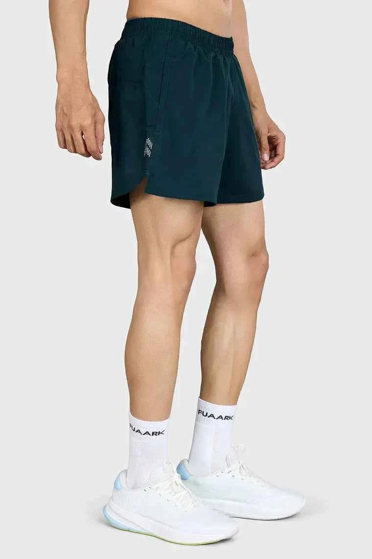 Deep green Pulse 4-inch running shorts by Fuaark NZ, lightweight athletic shorts with a comfortable fit for running.