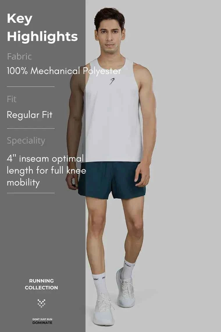 Deep green Pulse 4-inch running shorts by Fuaark Nz, lightweight athletic shorts with a comfortable fit.