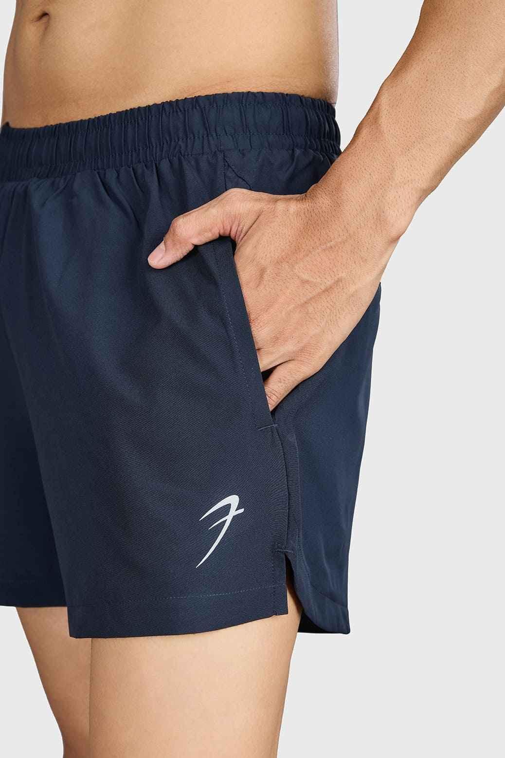 Navy Pulse 4" running shorts by Fuaark Nz with breathable fabric and elastic waistband, designed for active running and workout.