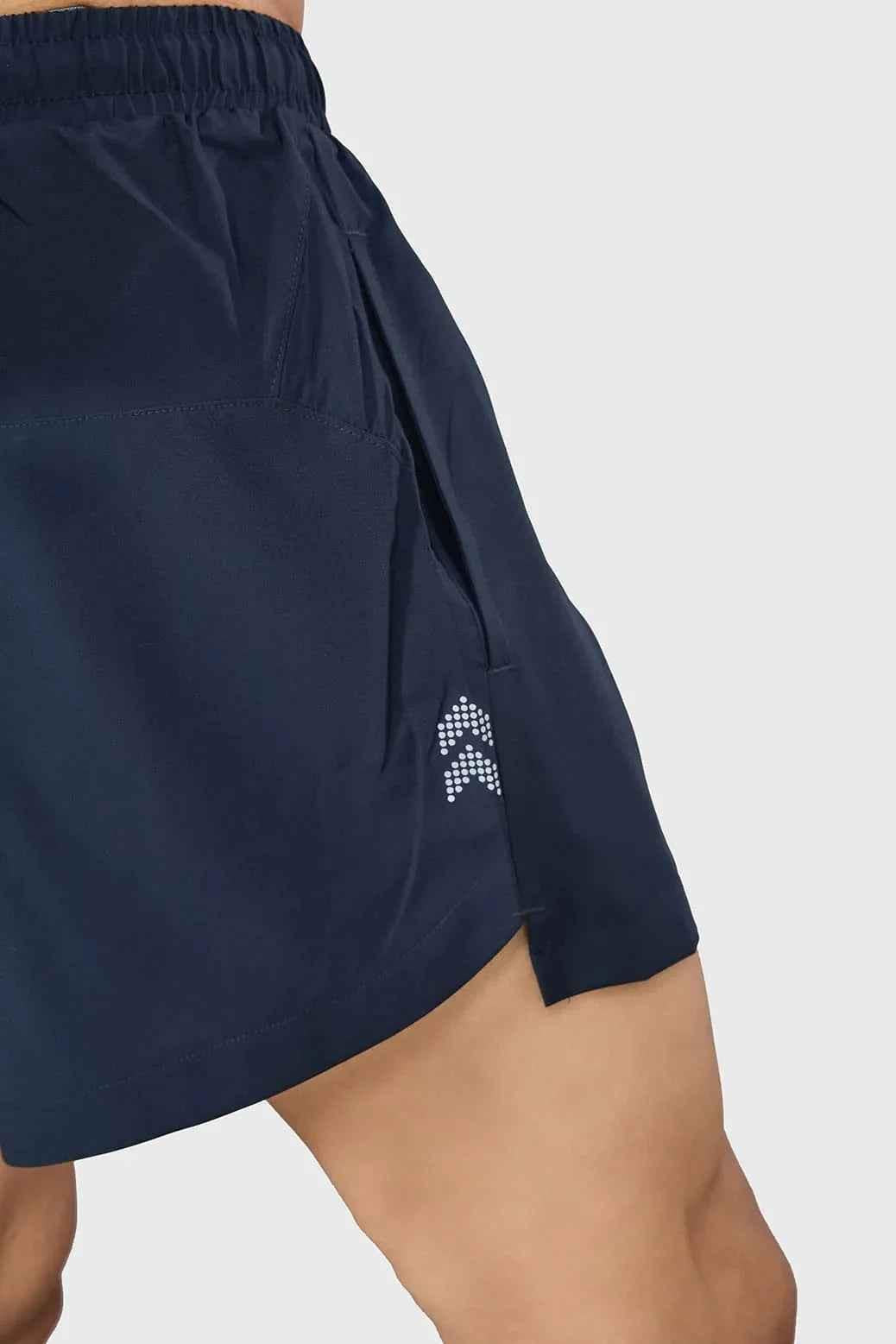 Fuaark Nz Pulse 4-inch navy running shorts with elastic waistband and breathable fabric, designed for comfort and performance.