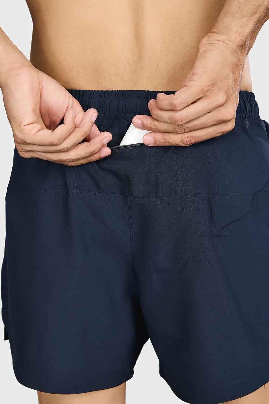 Fuaark Nz Pulse 4-inch navy running shorts, lightweight athletic shorts with a comfortable fit for active wear.