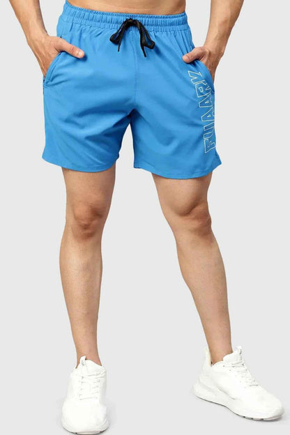 Sky blue Fuaark Nz studio shorts for women, showcasing comfortable fit and stylish design, perfect for casual wear.