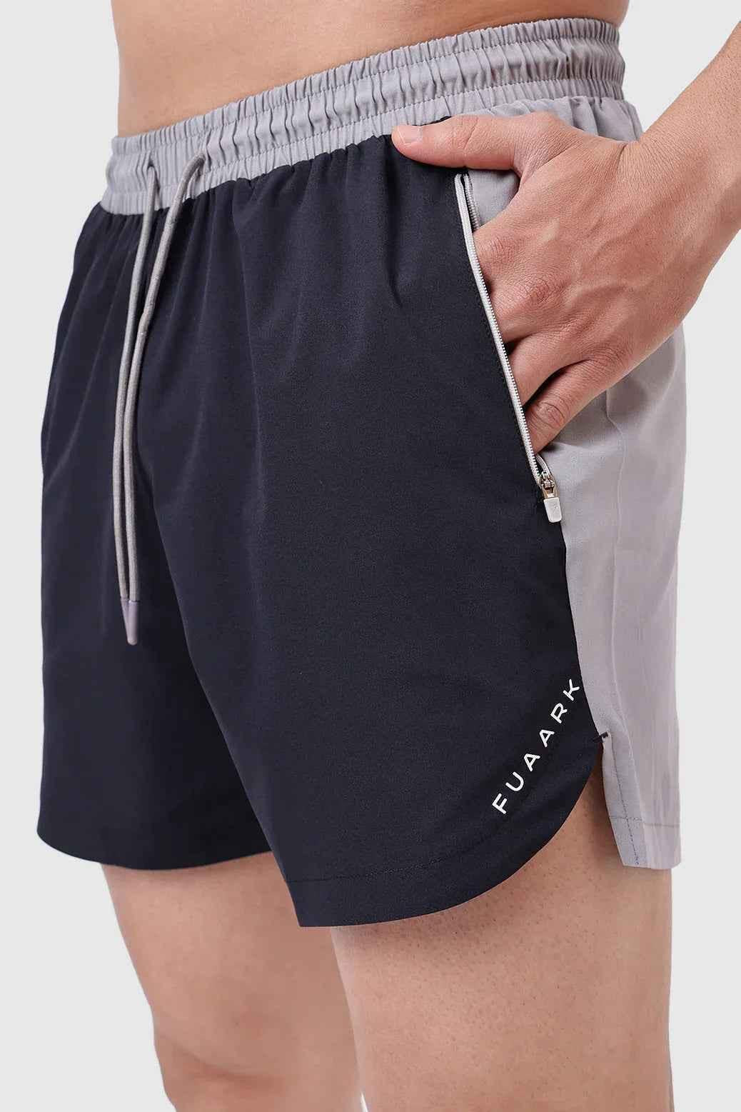 Black Snap Colourblock Shorts by Fuaark NZ featuring colorblock design and casual fit, perfect for sporty or everyday wear.
