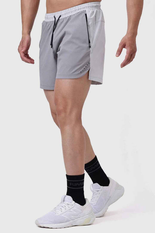 Light grey Snap Colourblock Shorts by Fuaark Nz featuring a stylish colorblock design and casual fit, perfect for everyday wear.