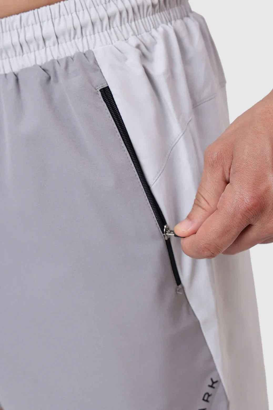 Light grey Snap Colourblock Shorts by Fuaark Nz featuring a stylish design and comfortable fit for casual wear.