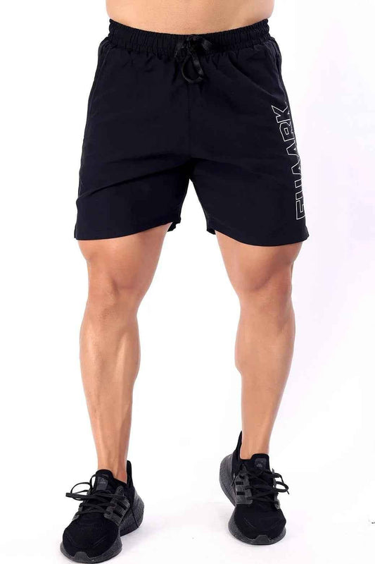 Black Fuaark Nz Studio Shorts laid flat, showing front view with adjustable waistband and sleek, minimalist design.