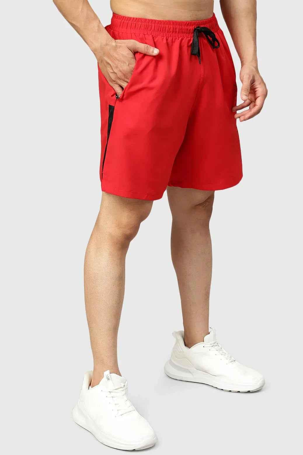 Red Studio Shorts by Fuaark Nz, casual athletic shorts with a relaxed fit and elastic waistband, designed for comfort and style.