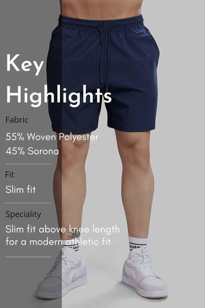 Navy Thread Shorts by Fuaark Nz featuring lightweight fabric and casual fit, perfect for summer wear.