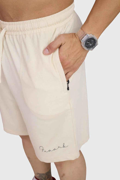 Fuaark Nz beige oversized shorts for women, showcasing a relaxed fit and comfortable design, perfect for casual wear.