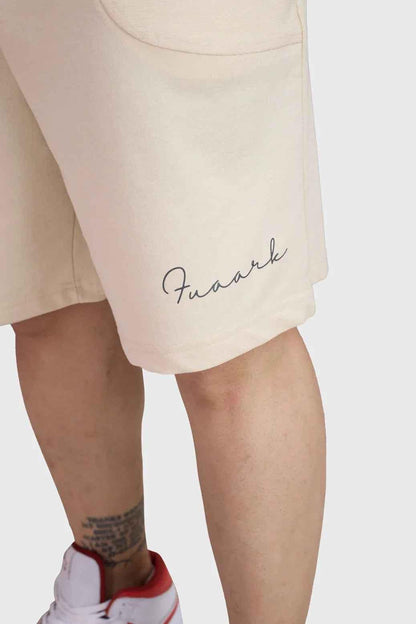 Beige oversized shorts from Fuaark Nz, featuring a relaxed fit and casual style for comfortable weekend wear.