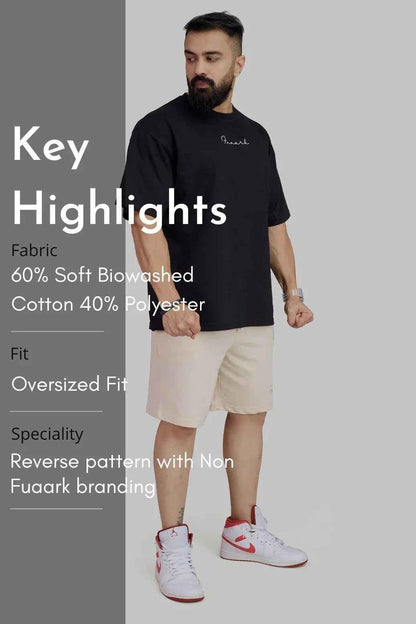 Beige oversized shorts by Fuaark Nz, designed for comfort, with a relaxed fit and casual style.