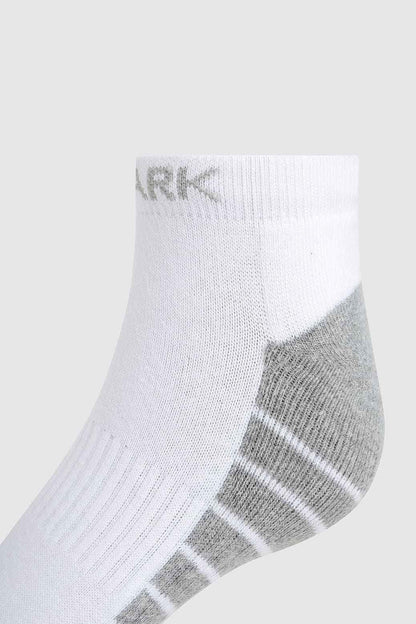 White and grey Fuaark Nz Legacy ankle socks laid flat, showcasing soft fabric and comfortable fit.
