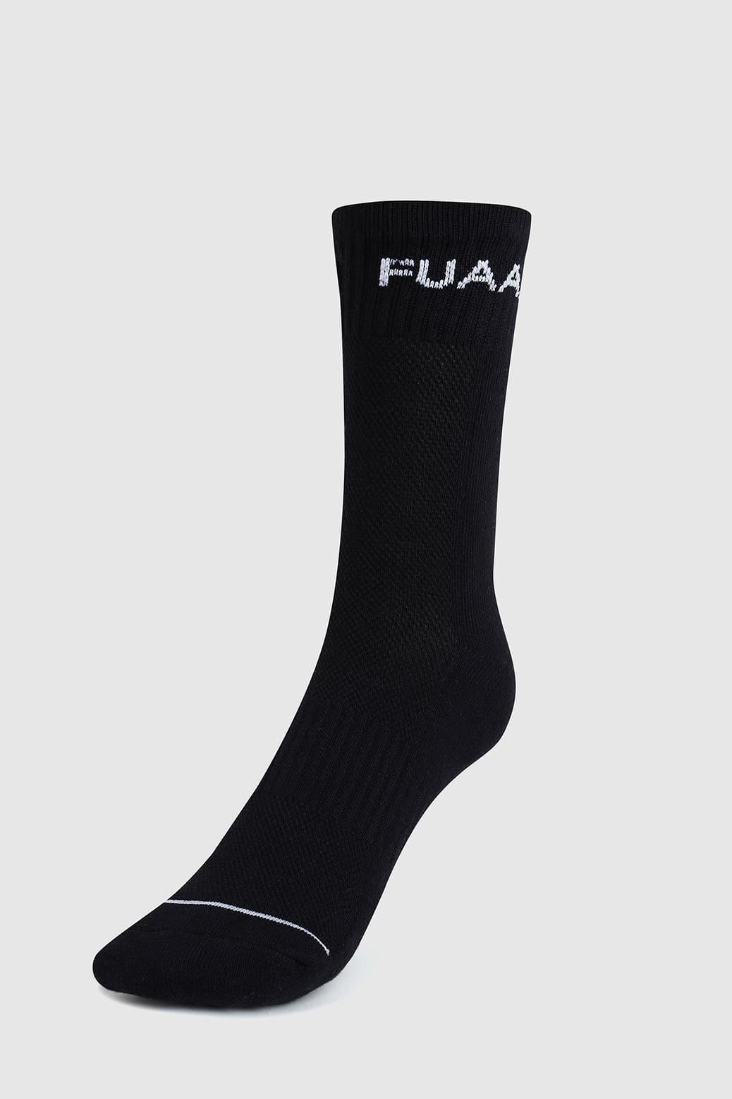 Black Fuaark NZ Legacy Crew Socks displayed flat, showing the soft, comfortable fabric and classic crew length.