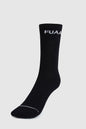 Black Fuaark NZ Legacy Crew Socks displayed flat, showing the soft, comfortable fabric and classic crew length.