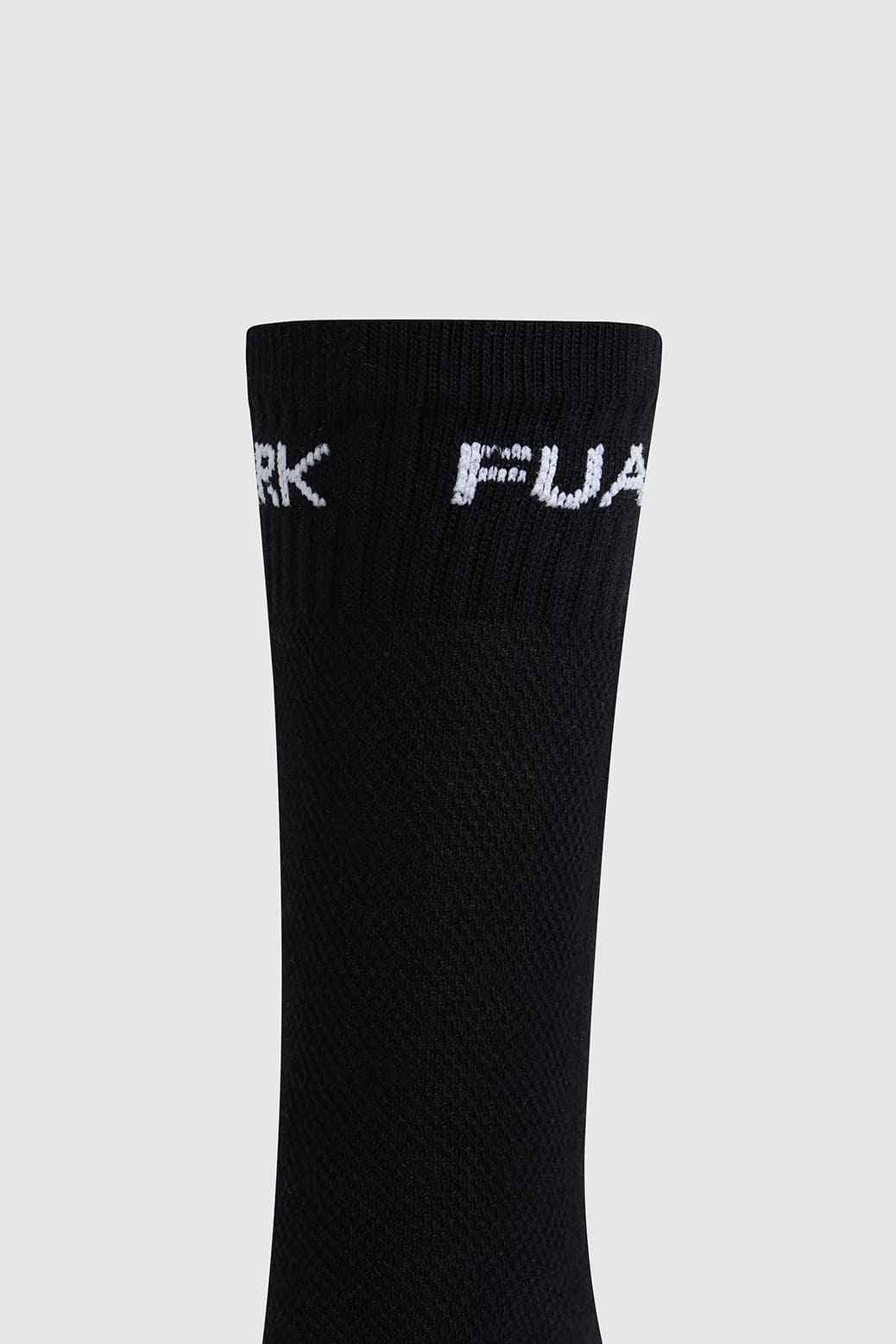 Black Legacy Crew Socks by Fuaark Nz, featuring soft fabric and classic crew length, perfect for casual wear.