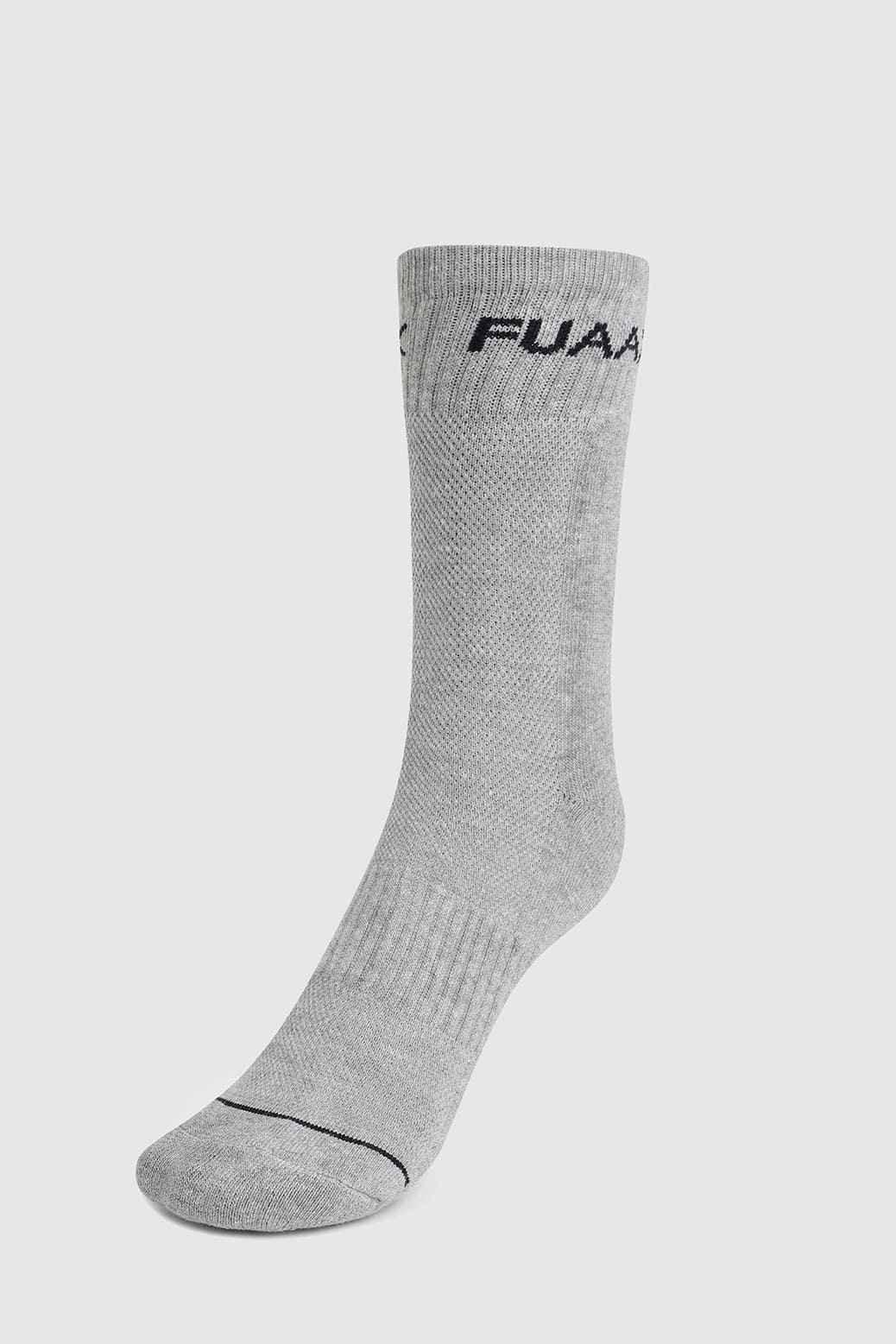 Fuaark NZ Legacy Crew Socks in grey, soft cotton socks with ribbed cuffs and comfortable fit, suitable for casual wear.