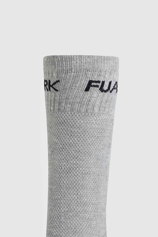 Grey Fuaark NZ Legacy Crew Socks displayed flat, showcasing soft fabric and classic crew length design.