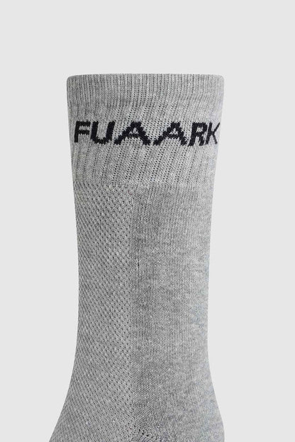Fuaark NZ Legacy Crew Socks in grey, soft knit fabric with a classic crew length and comfortable fit.