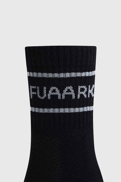 Fuaark Nz Legacy Quarter Socks in black and white with a textured pattern, designed for comfortable everyday wear.