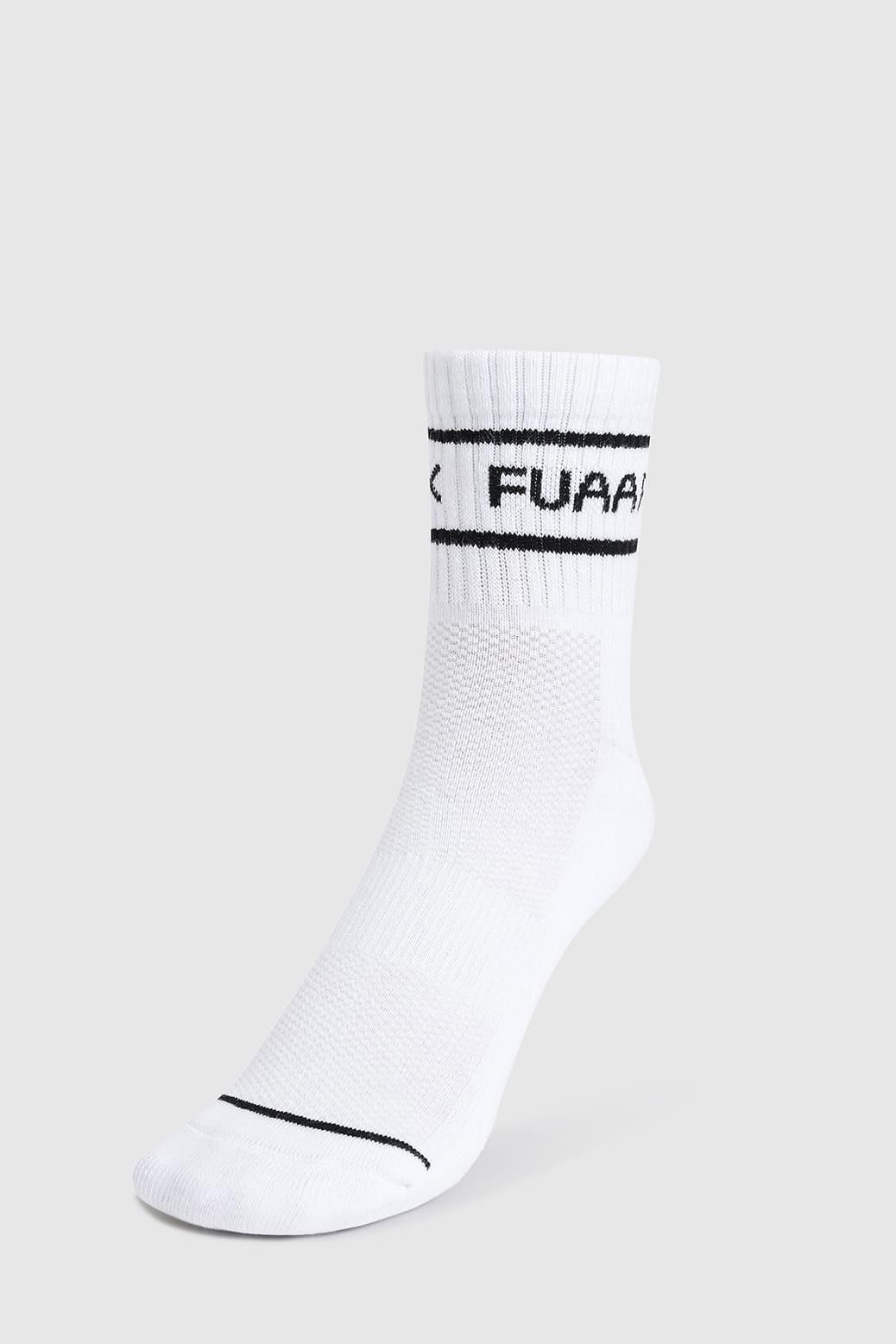 Fuaark Nz Legacy Quarter Socks in white and black, showing a close-up of the comfortable sock design and fabric texture