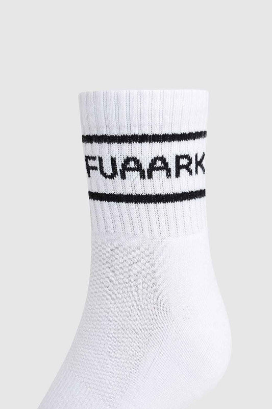 Fuaark NZ Legacy Quarter Socks in white and black, showcasing comfortable ankle-length socks with a stylish design.