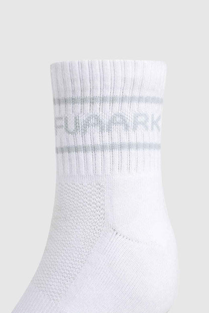 Fuaark Nz Legacy Quarter Socks in white and grey, showing a close-up of the soft, comfortable sock fabric.