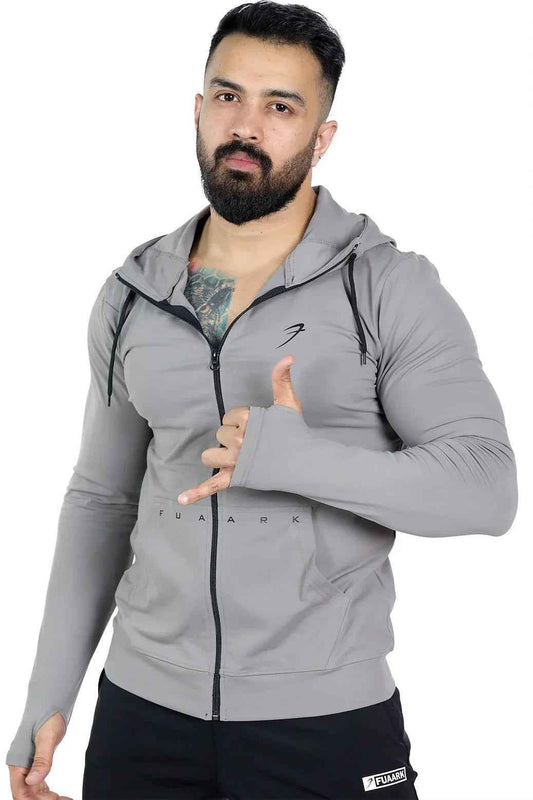 Light grey nylon sport jacket by Fuaark Nz, showcasing a stylish and comfortable design perfect for casual wear.