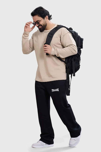 Beige raw sweatshirt by Fuaark Nz, featuring a comfortable fit and stylish design suitable for casual wear.