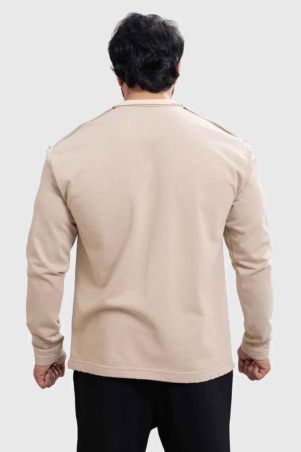 Beige raw sweatshirt by Fuaark Nz, featuring a casual fit and comfortable fabric for versatile style and performance.