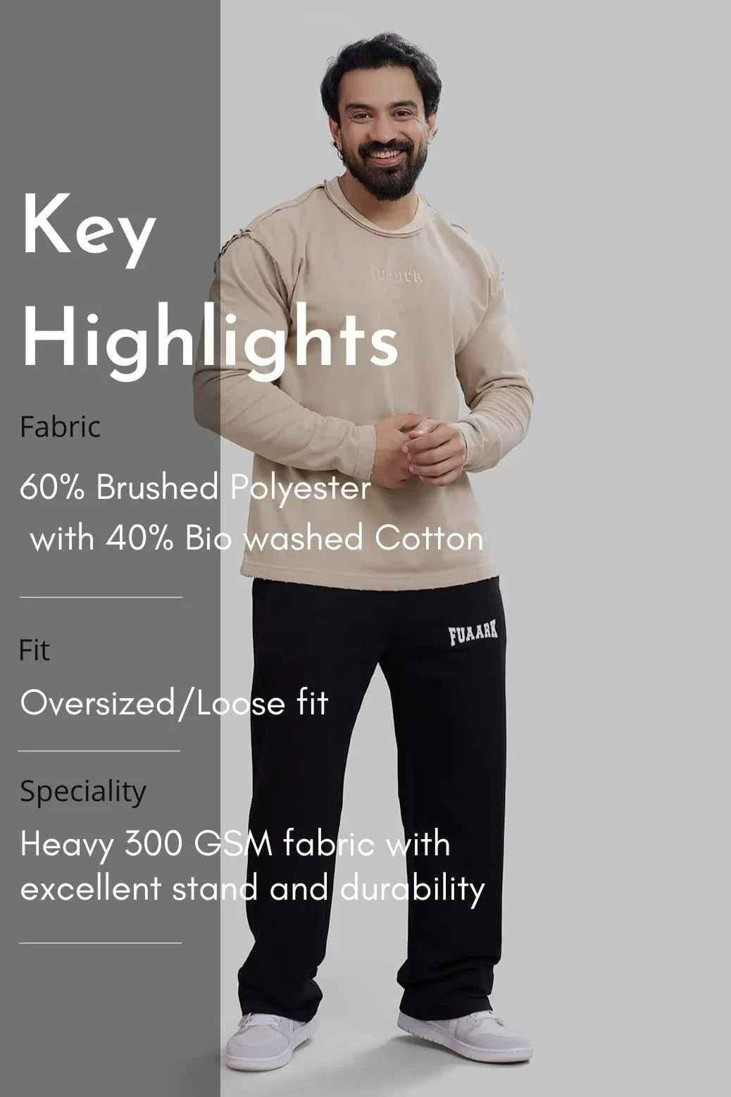 Beige raw sweatshirt by Fuaark Nz featuring comfortable fit and stylish design, suitable for casual wear and everyday performance.