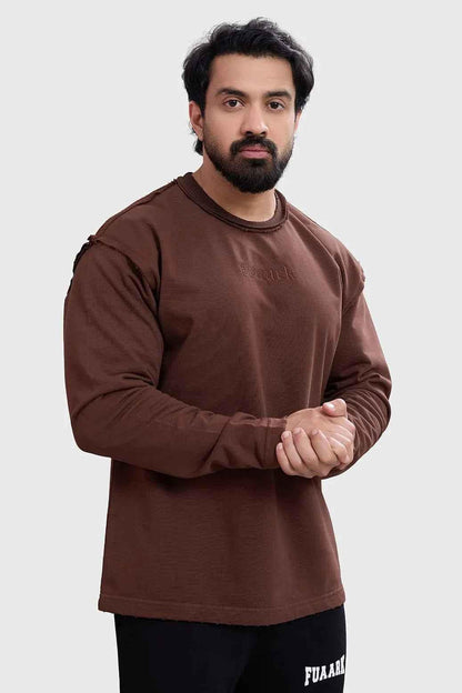Brown Shell Raw Sweatshirt by Fuaark Nz, casual sweatshirt with a cozy fit and textured shell pattern, ideal for comfortable everyday wear.