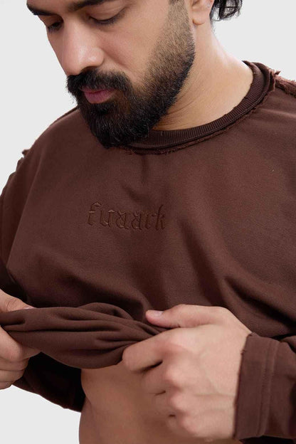 Brown Shell Raw Sweatshirt by Fuaark Nz, casual sweatshirt with a relaxed fit and soft fabric for comfortable wear.