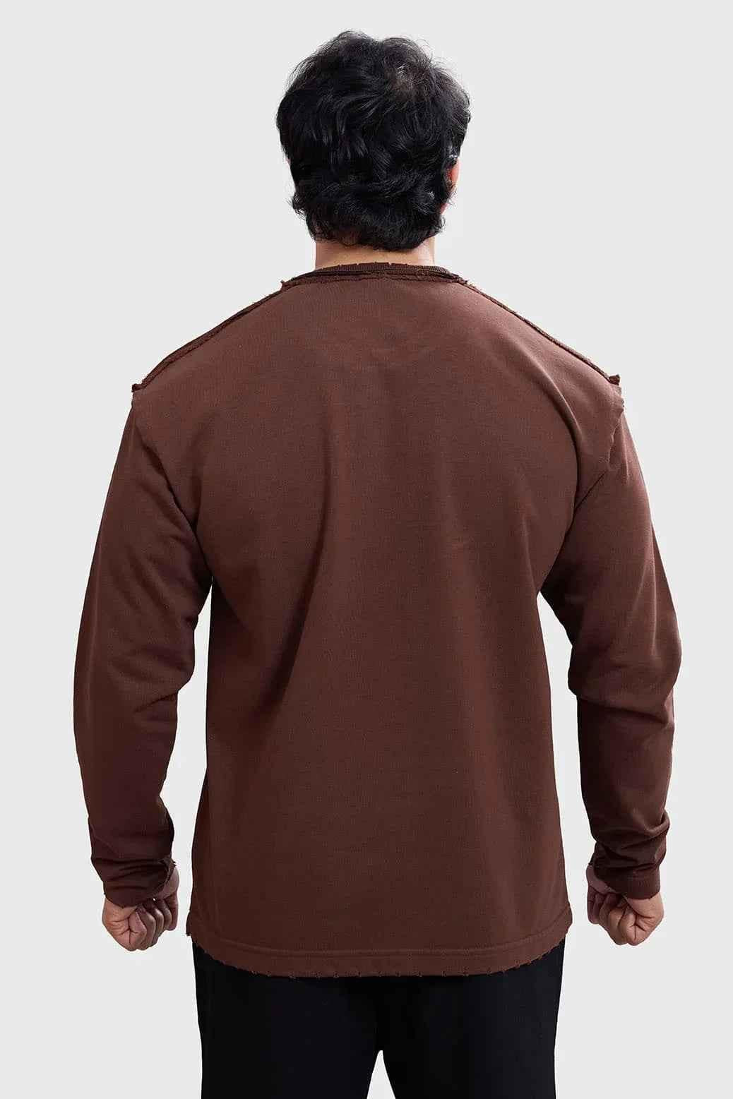 Brown Shell Raw Sweatshirt by Fuaark Nz, featuring a cozy, relaxed fit with a soft fabric texture for comfortable casual wear.