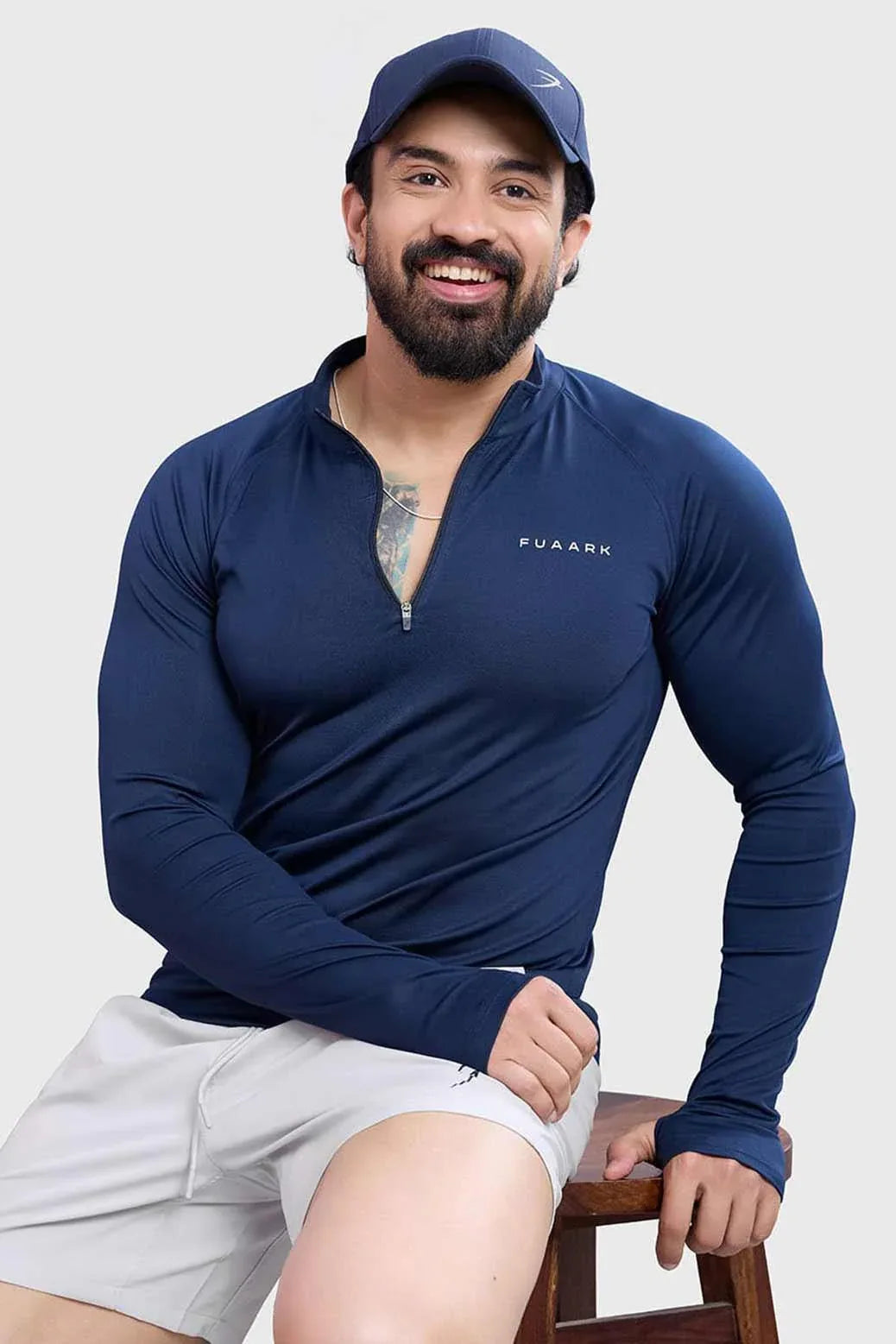 Navy Axis Pullover sweatshirt by Fuaark Nz, featuring a comfortable fit and casual style, shown in a close-up image.