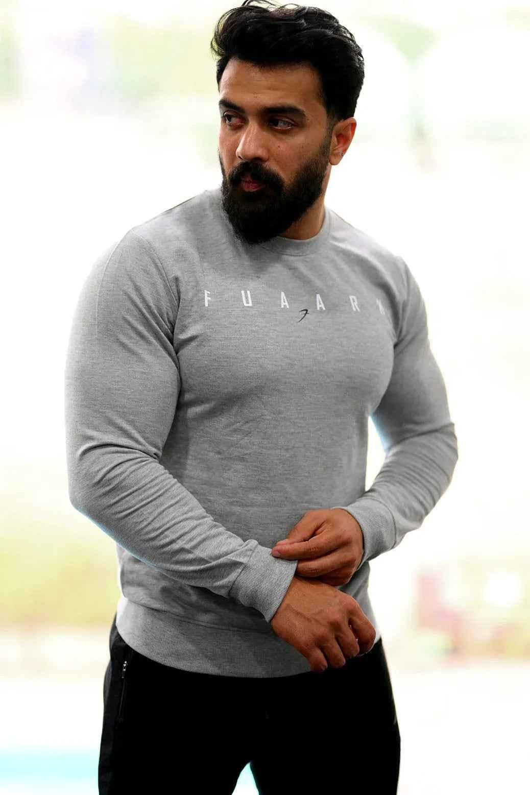 Light grey fall sweatshirt by Fuaark Nz, soft fabric, casual fit, featuring a cozy design perfect for autumn wear.