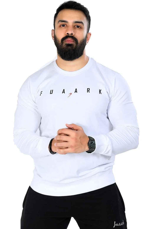 White Fall Sweatshirt by Fuaark Nz, showcasing a cozy, casual sweatshirt with a relaxed fit and soft fabric.