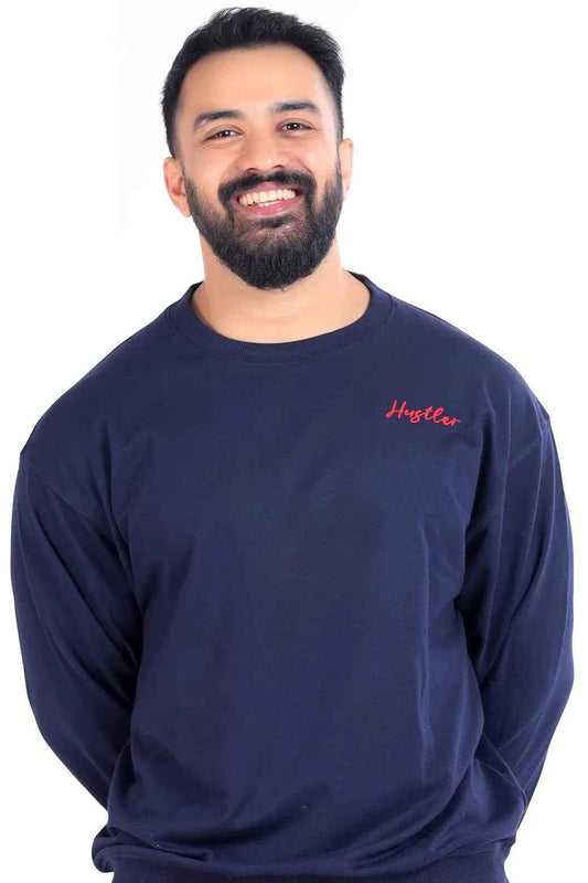 Fuaark Nz navy oversized Hustler sweatshirt, casual sweatshirt with a relaxed fit and branded logo visible on the front.
