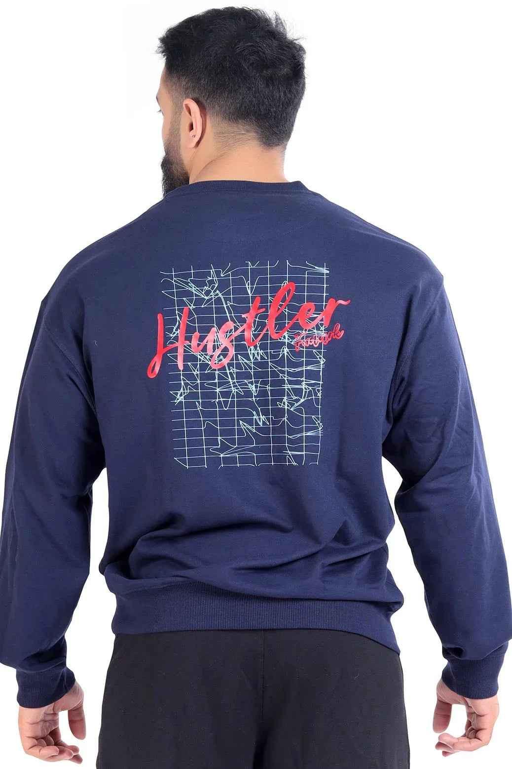 Fuaark Nz navy oversized Hustler sweatshirt featuring a relaxed fit and soft fabric, perfect for casual wear.