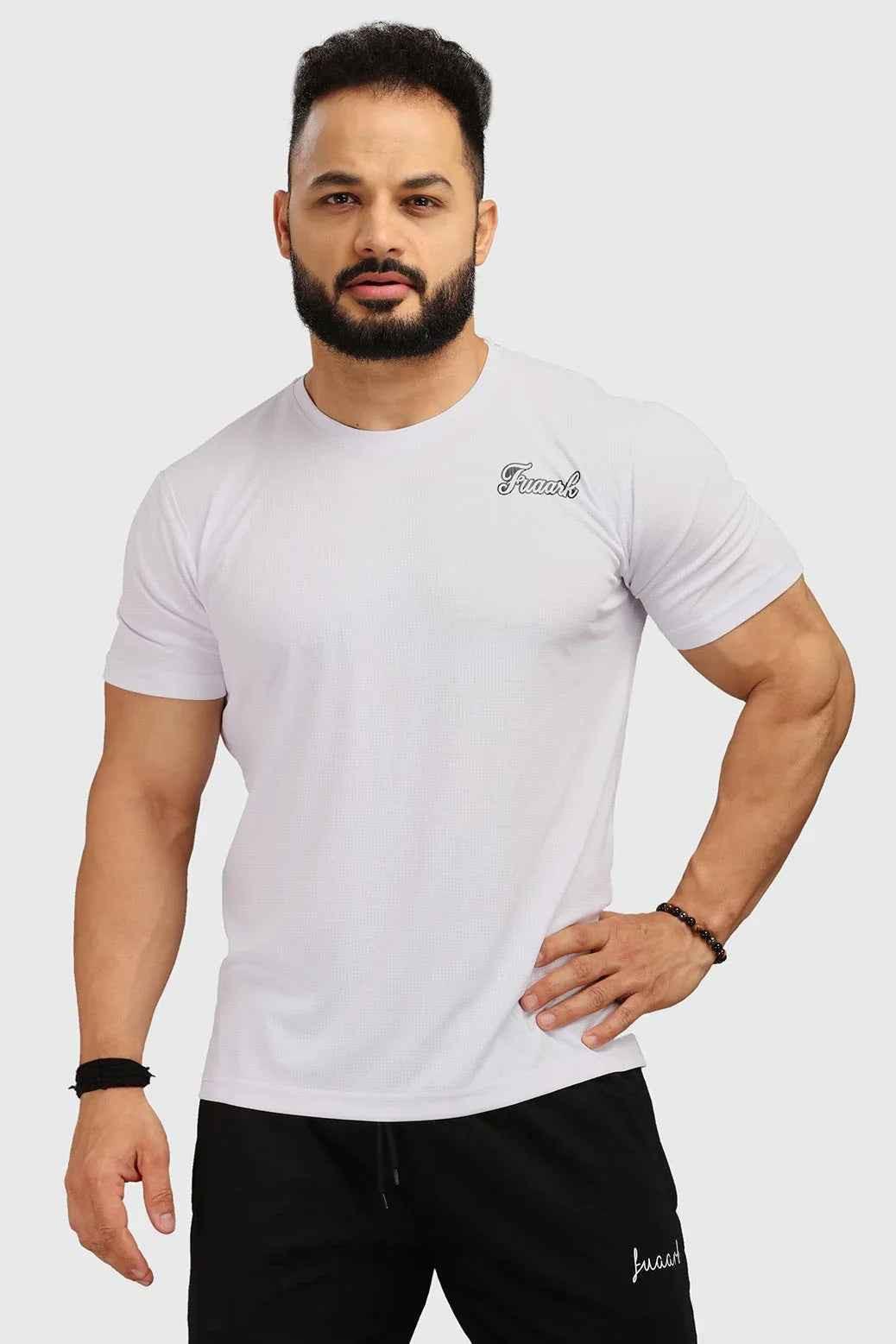 White Checks Regular T-shirt by Fuaark Nz, featuring a classic check pattern and comfortable fit.