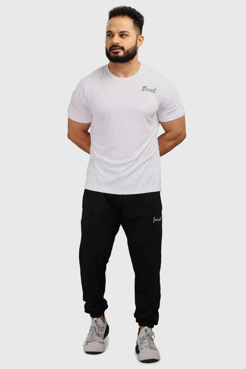 White Checks Regular T-shirt by Fuaark Nz, casual short-sleeve T-shirt with a checkered pattern, front view.
