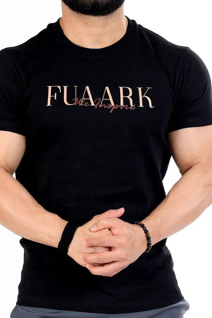 Fuaark Nz classic black and brown T-shirt with a simple round neckline, casual fit, and soft cotton fabric.