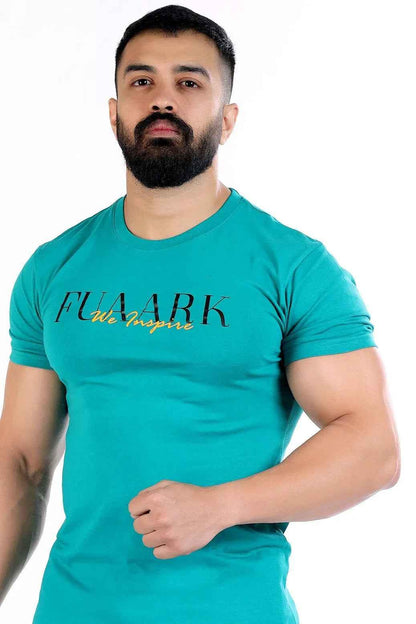 Turquoise green classic T-shirt by Fuaark Nz, casual fit, soft fabric, suitable for timeless everyday style.