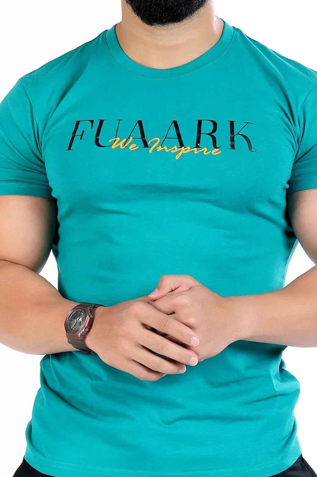 Turquoise green classic T-shirt by Fuaark Nz, soft cotton fabric, simple crew neck, perfect for timeless casual style.