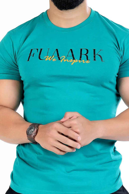 Turquoise green classic T-shirt by Fuaark Nz, soft cotton fabric, simple crew neck, perfect for timeless casual style.