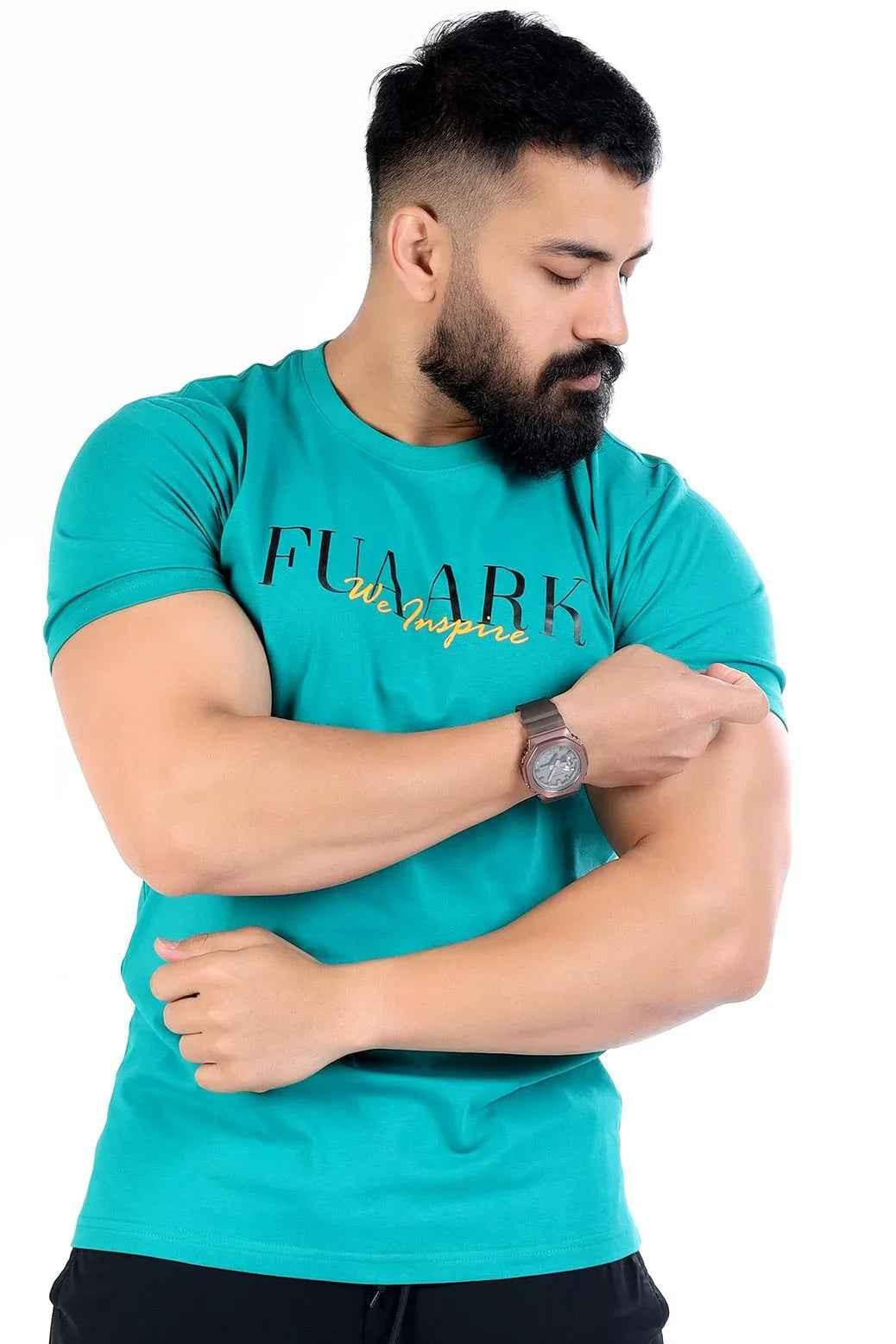 Turquoise green classic T-shirt by Fuaark Nz, casual short-sleeve T-shirt for timeless style and comfort.