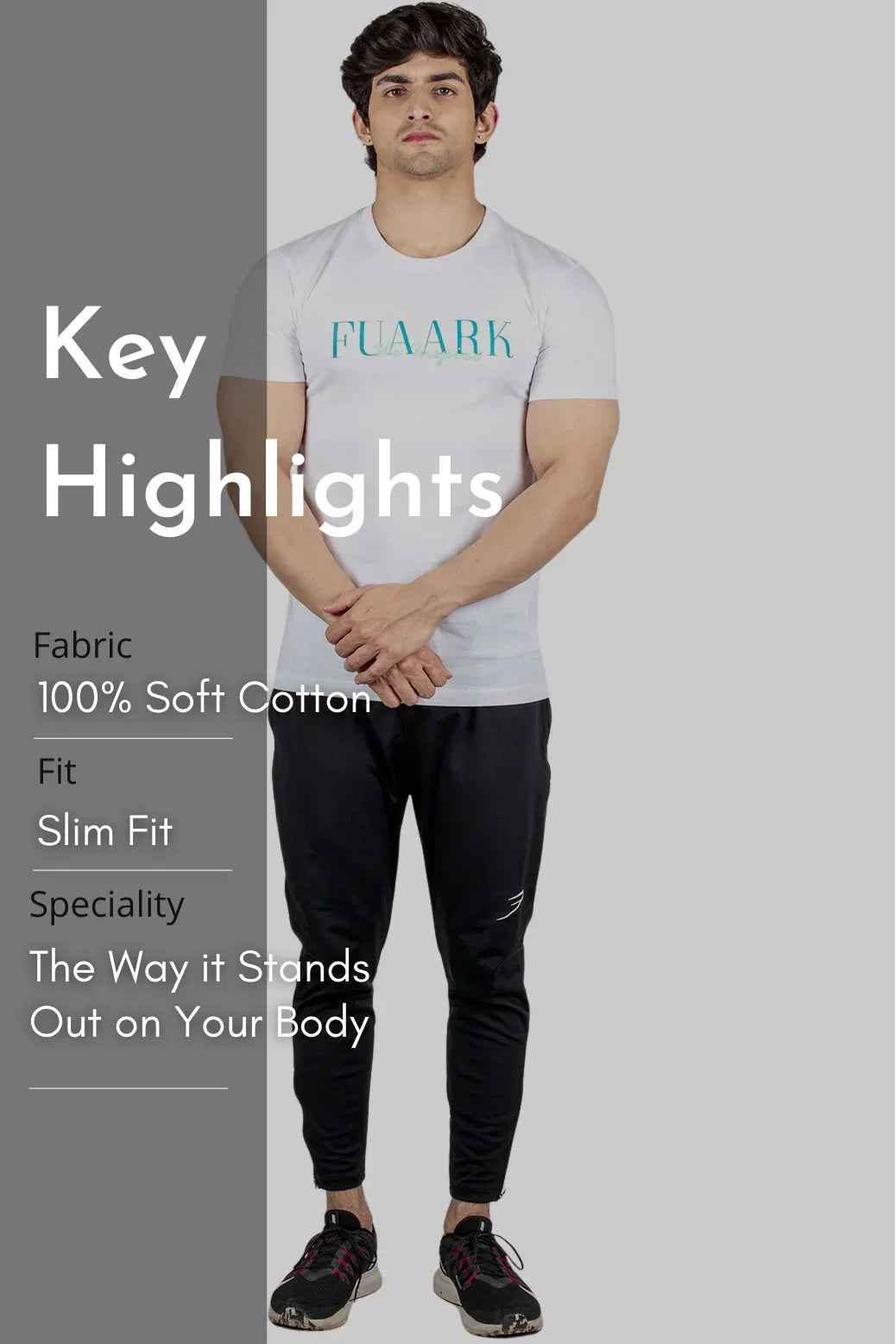 Fuaark Nz classic white T-shirt for men, made from soft cotton, showcasing a clean, timeless design and comfortable fit.
