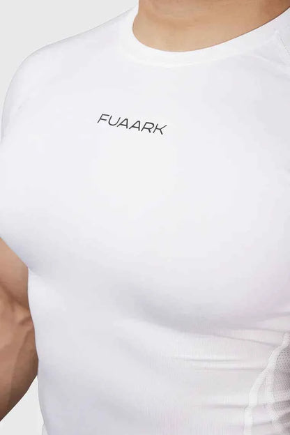 White Fuaark Nz Compression 2.0 T-shirt for men, designed for comfort and performance, with a sleek fit and premium fabric.